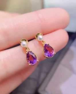 Natural Amethyst Pearl Drop Earrings