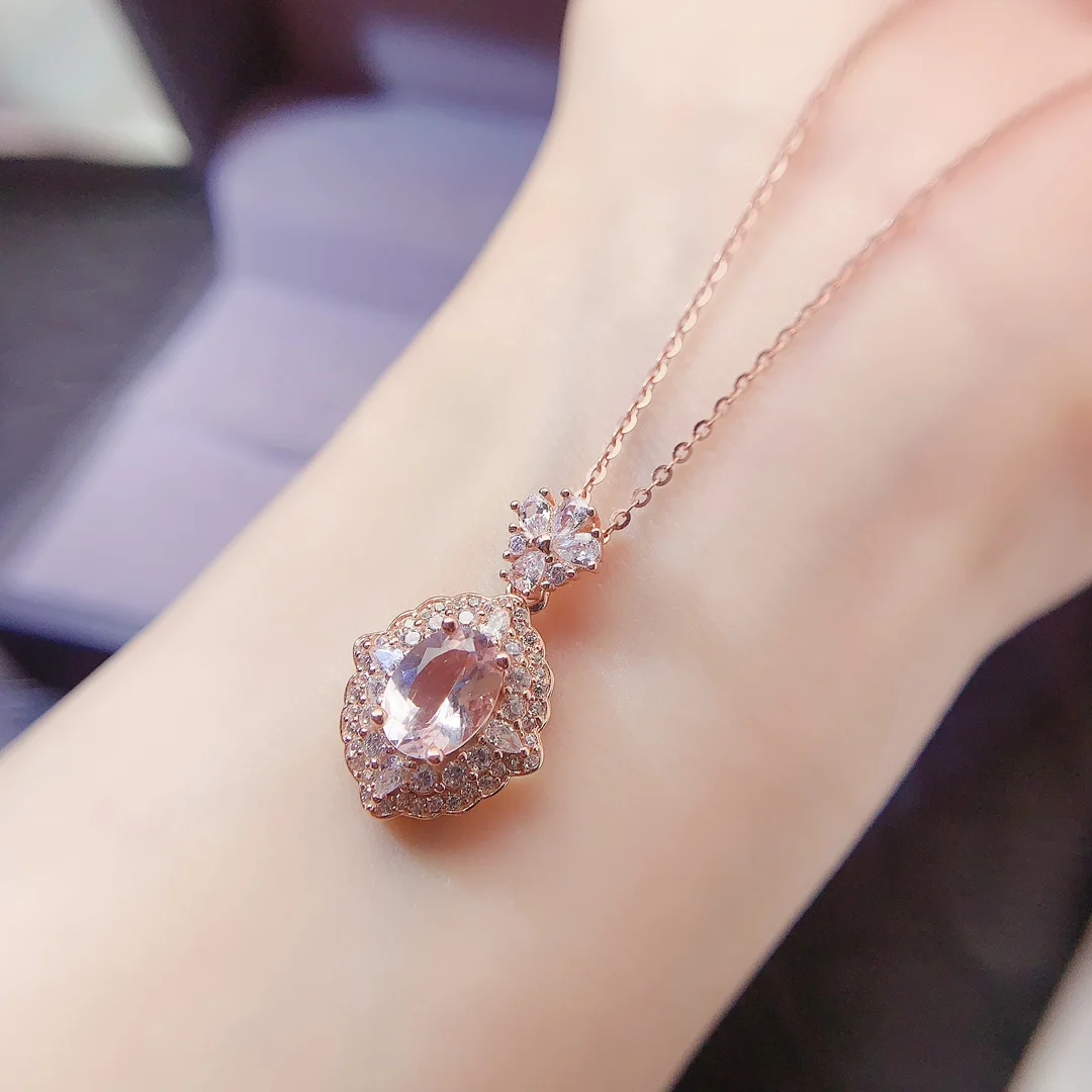 Natural Morganite Halo Pendant - view 3