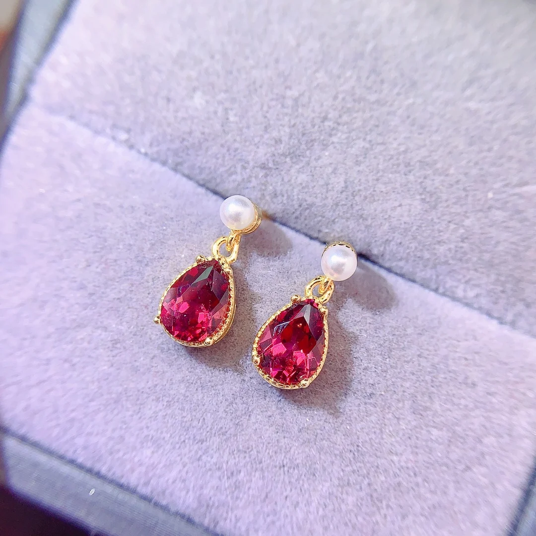 Natural Garnet Pear Stud Earrings - view 5