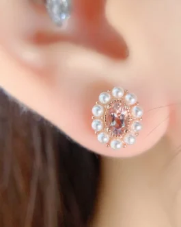Natural Morganite Pearl Halo Earrings