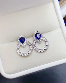 Natural Sapphire Round Earrings