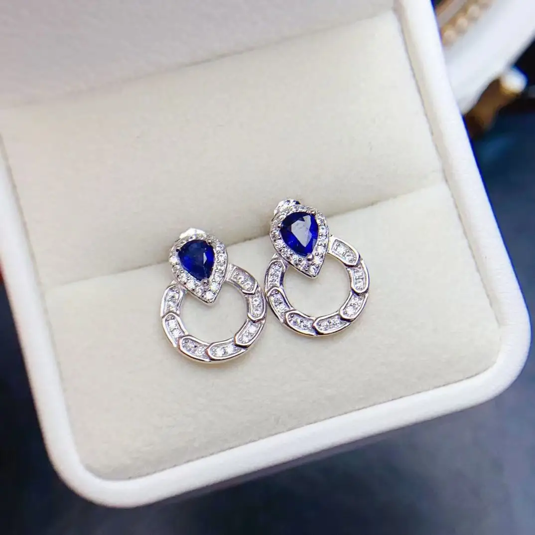Natural Sapphire Round Earrings - view 1
