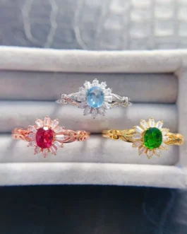 Natural Gemstone Sunburst Petal Ring