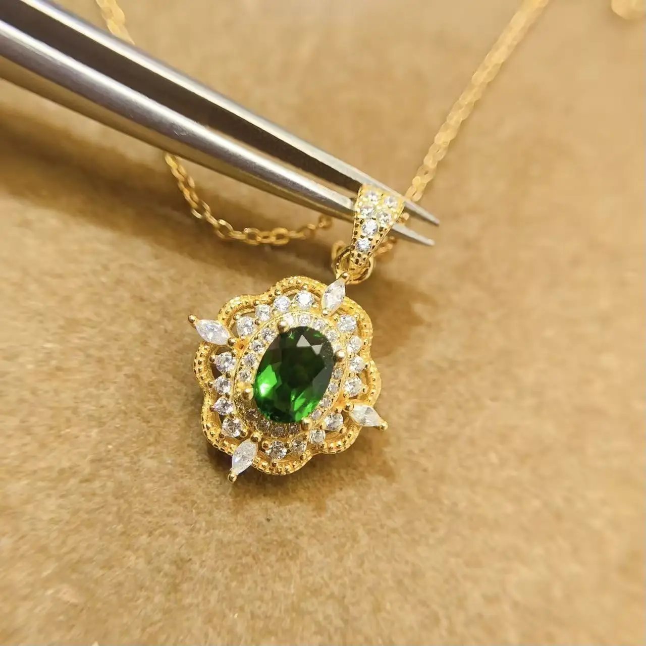 Natural Diopside Vintage Pendant Necklace - view 1