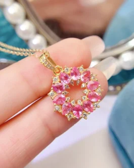 Natural Sapphire Sunburst Pendant Necklace