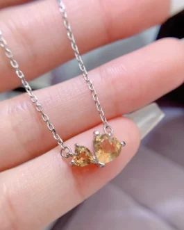 Natural Citrine Double Heart Pendant