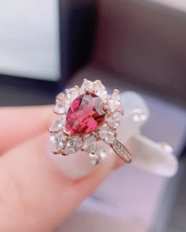 Natural Garnet Pear Halo Ring