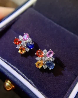 Natural Sapphire Rose Earrings