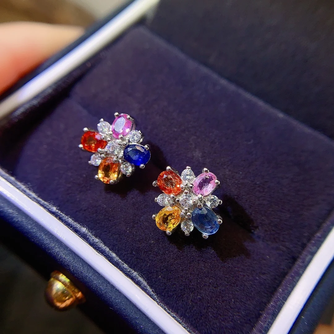 Natural Sapphire Rose Earrings - view 1