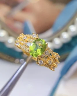 Natural Peridot Wide Band Ring