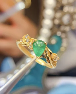 Natural Emerald Vine Pear Ring