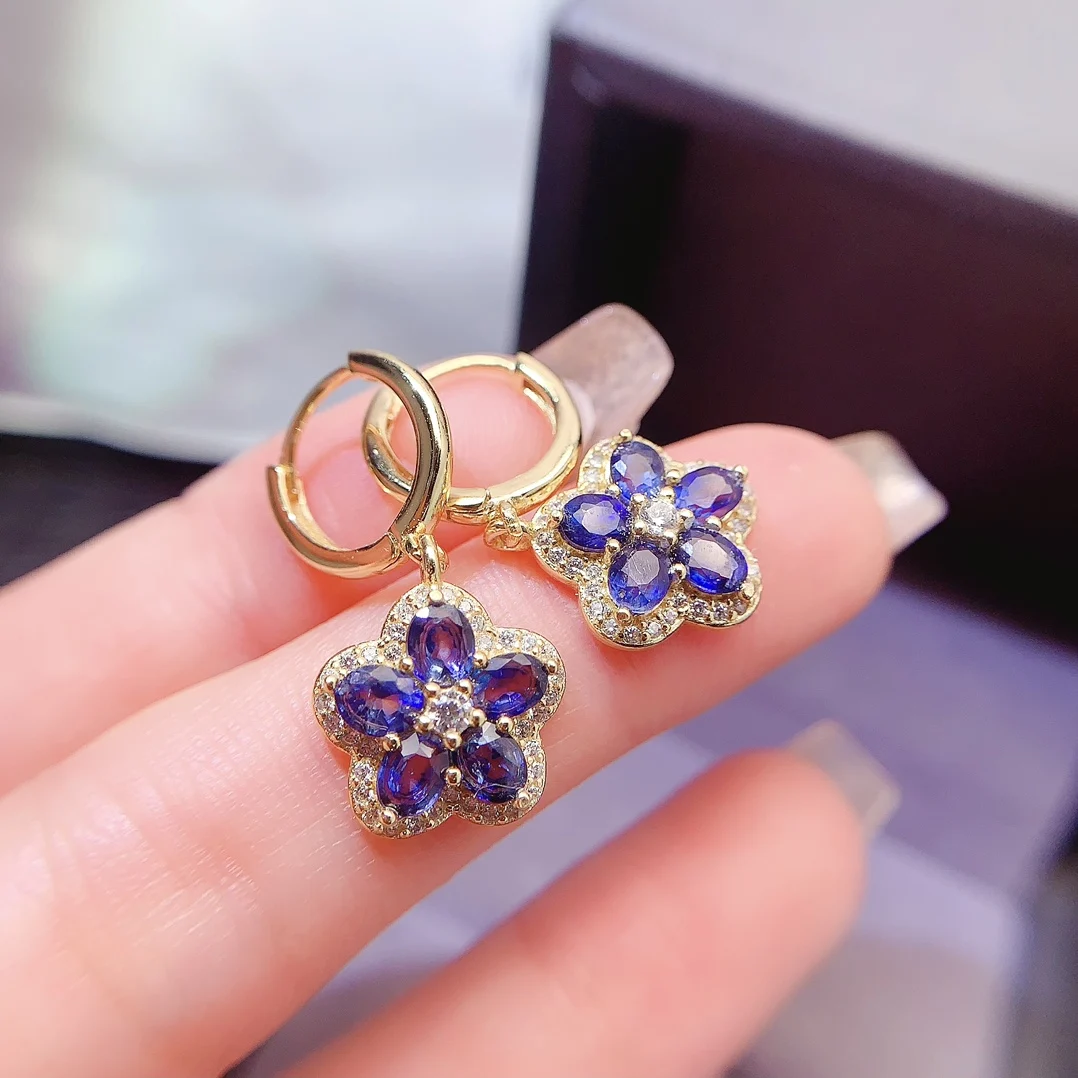 Natural Sapphire Blue Stud Earrings - view 1