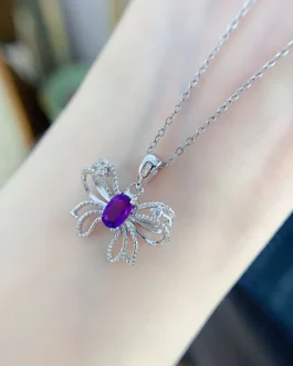 Natural Amethyst Bow Pendant