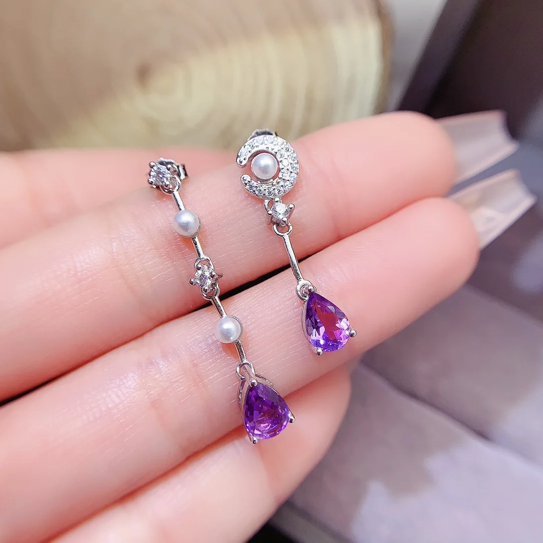 Natural Amethyst Pear Drop Earrings - view 1