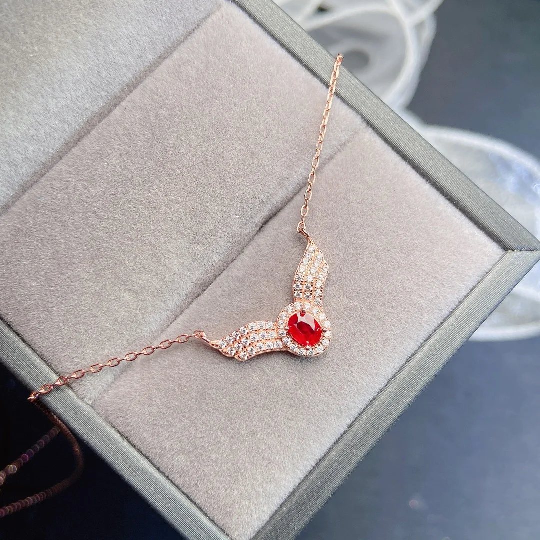 Natural Red Sapphire Chevron Pendant - view 1