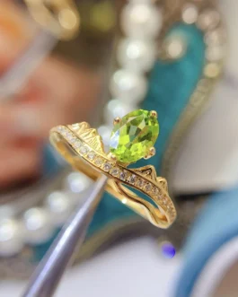 Natural Peridot Pear Crown Ring