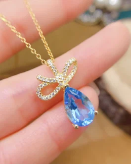 Natural Topaz Pear Pendant Necklace