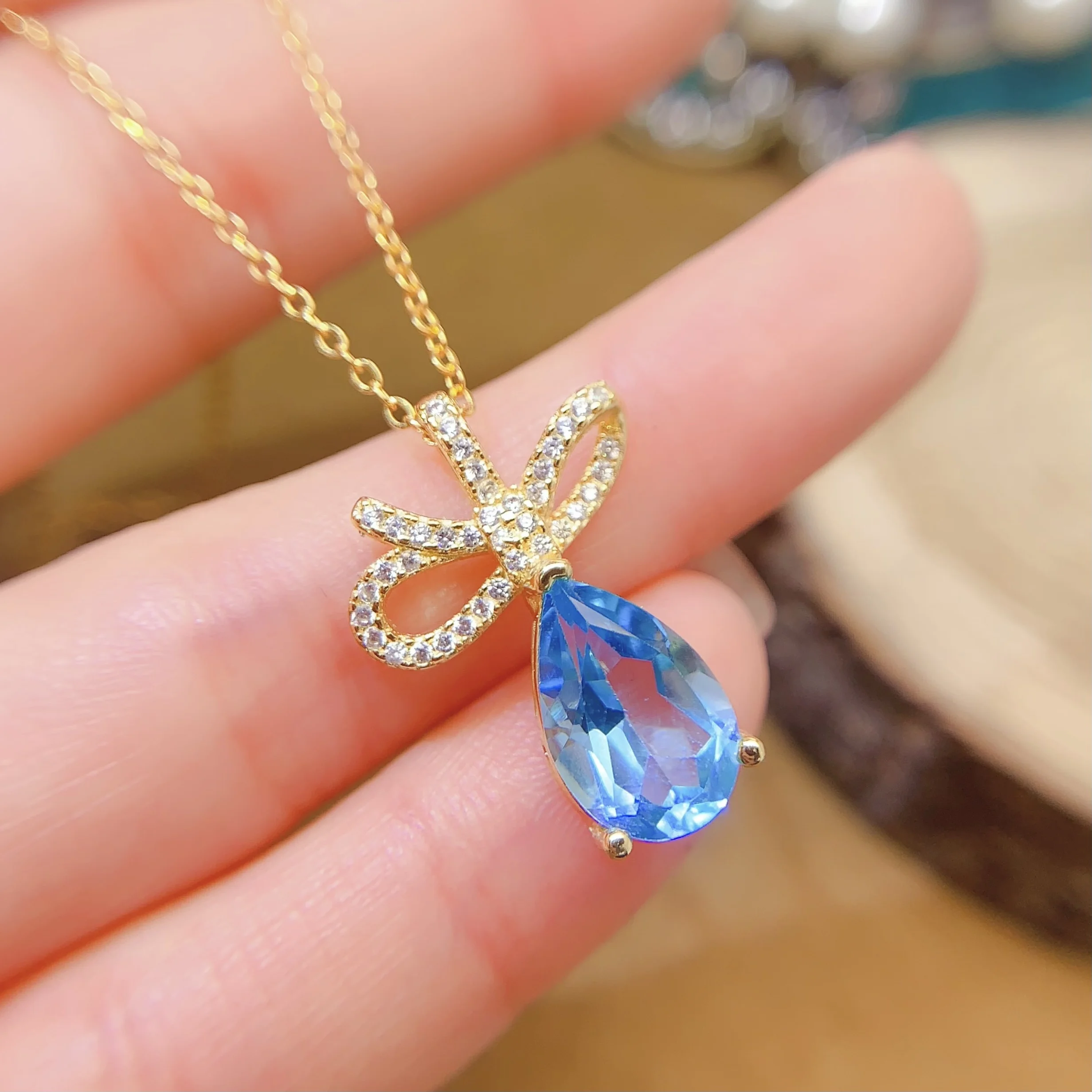 Natural Topaz Pear Pendant Necklace - view 1