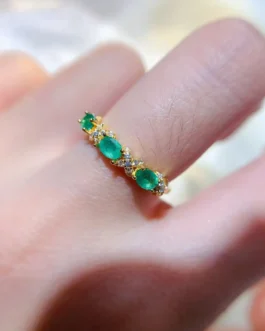 Natural Emerald Trio Gold Ring