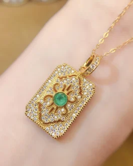 Natural Emerald Plaque Pendant Necklace
