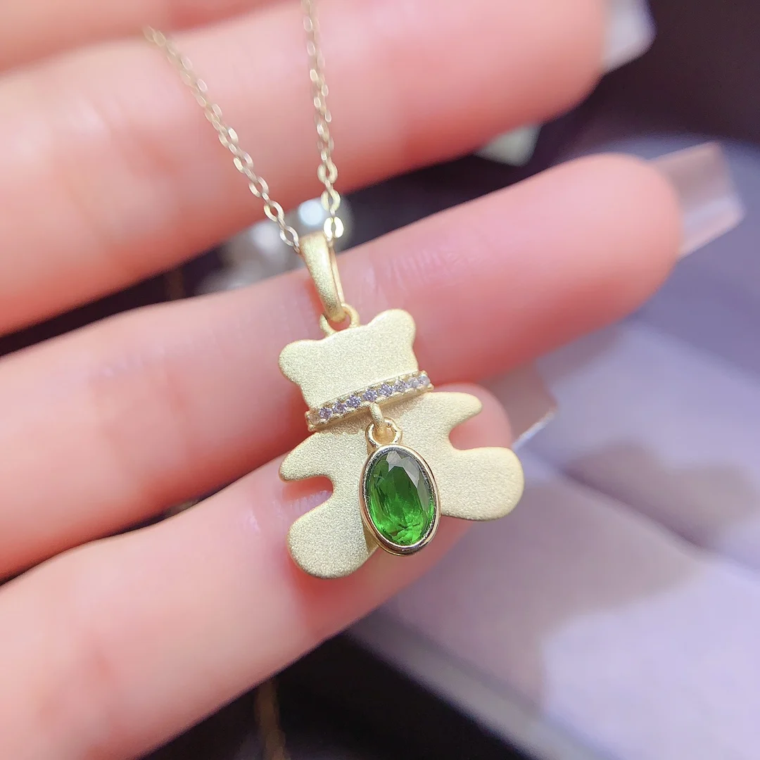 Natural Diopside Teddy Bear Pendant - view 1