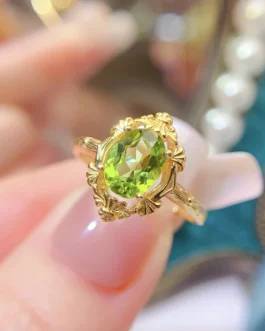 Natural Peridot Petal Frame Ring