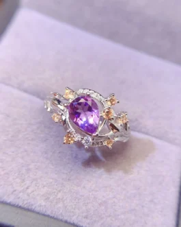 Natural Amethyst Pear Halo Ring