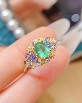 Natural Emerald Butterfly Cluster Ring