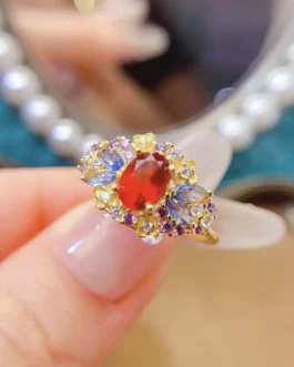 Natural Fanta Garnet Cluster Ring
