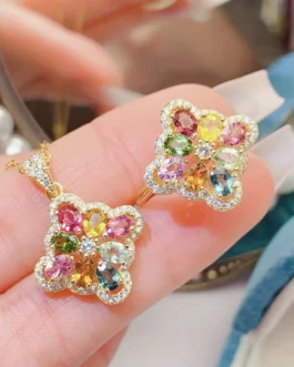 Natural Tourmaline Bridal Jewelry Set