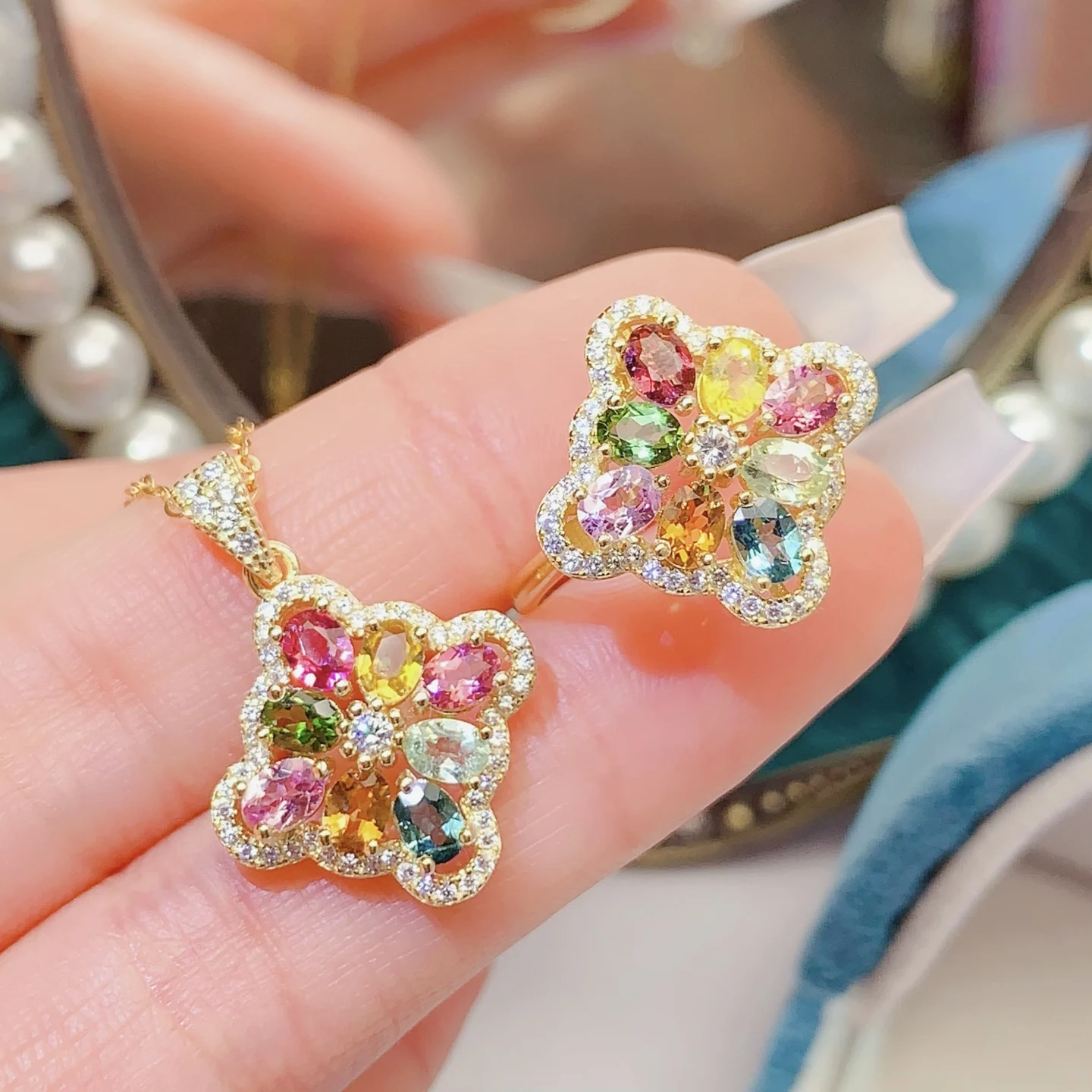 Natural Tourmaline Bridal Jewelry Set - view 1