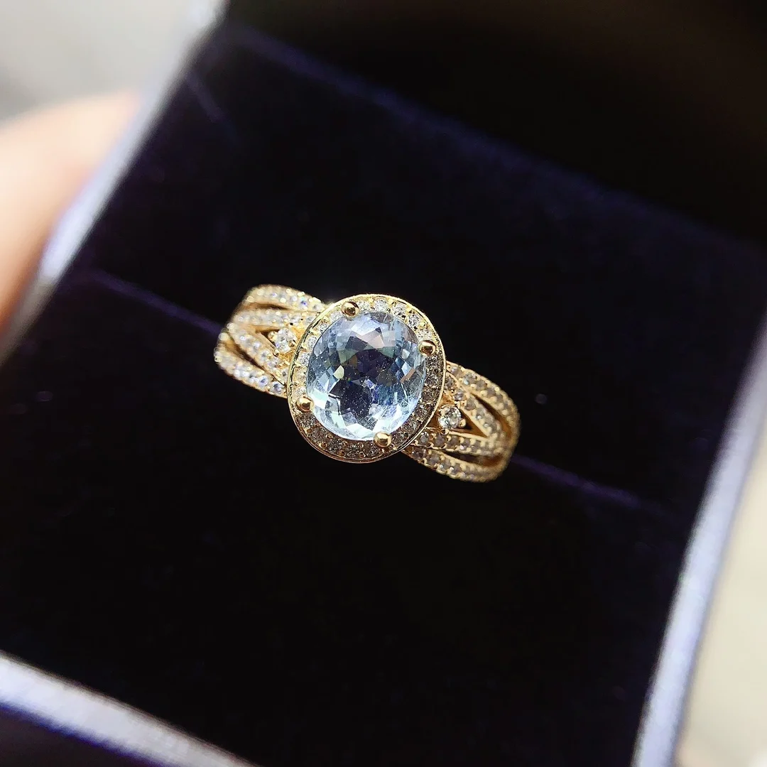Natural Aquamarine Wedding Halo Ring - view 3