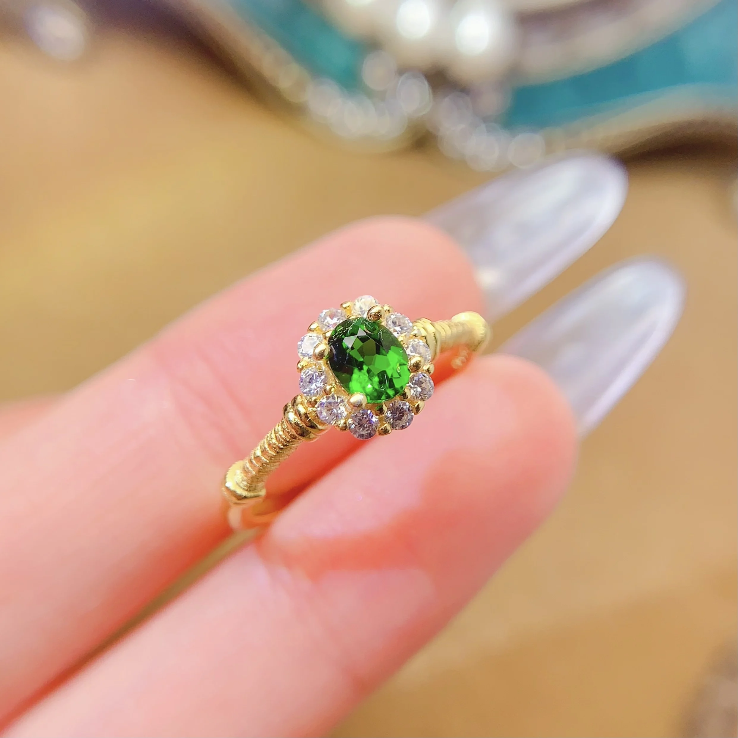 Natural Diopside Petite Halo Ring - view 5