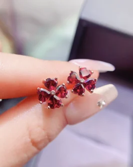 Natural Garnet Heart Stud Earrings