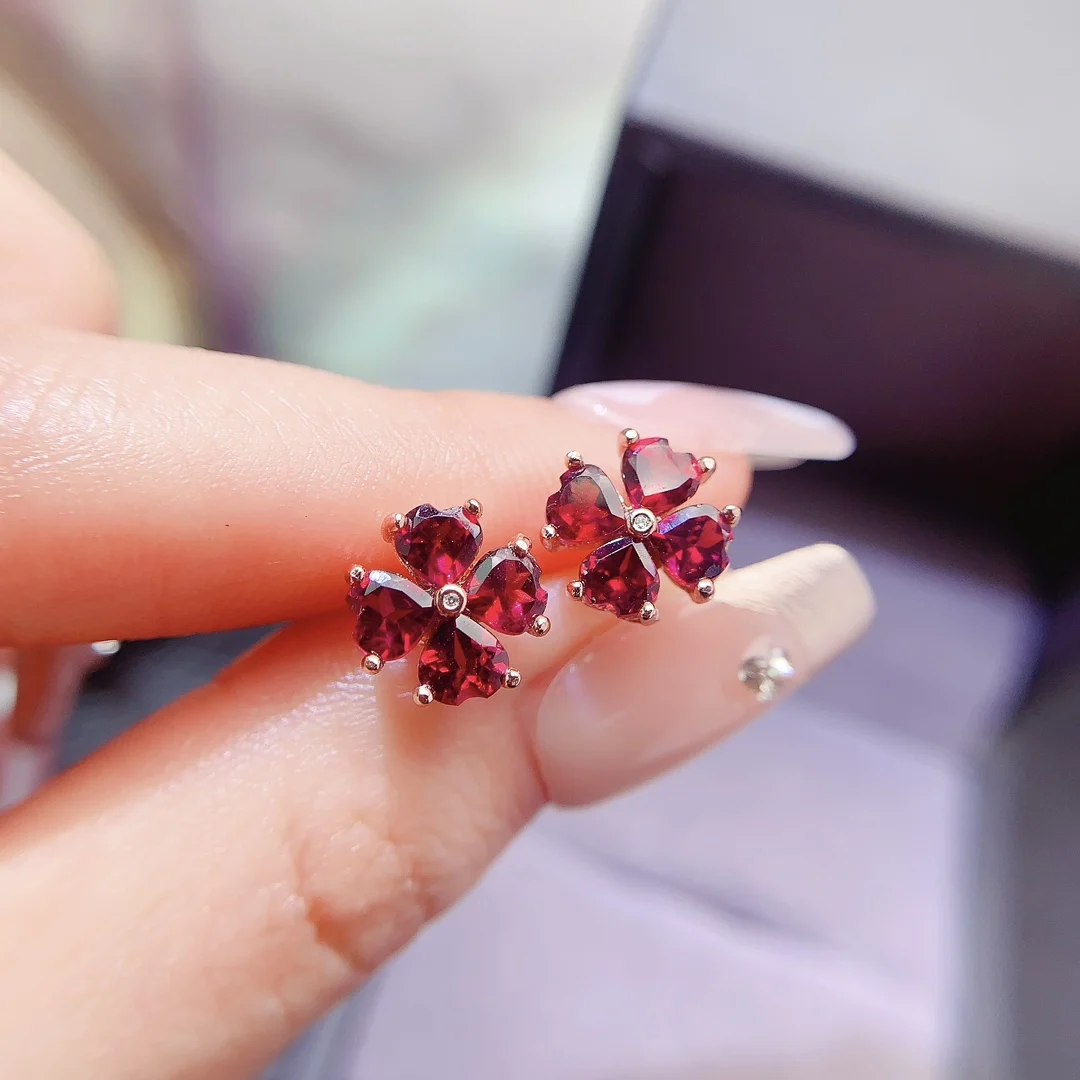 Natural Garnet Heart Stud Earrings - view 2