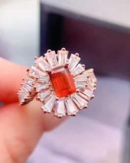 Natural Garnet Sunburst Halo Ring