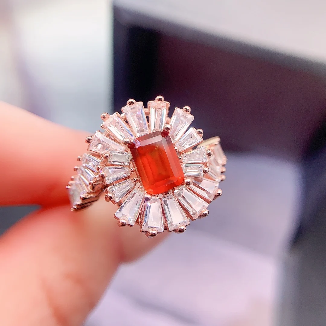 Natural Garnet Sunburst Halo Ring - view 1
