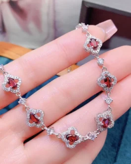 Natural Garnet Halo Bracelet