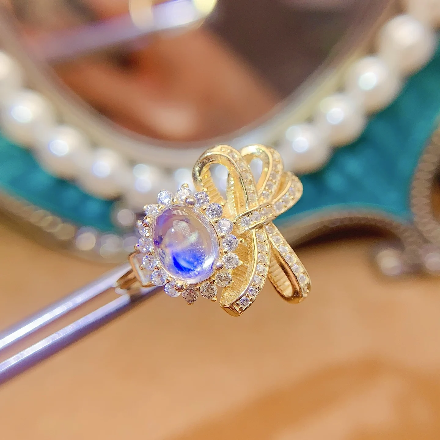 Natural Blue Moonstone Fine Ring - view 1
