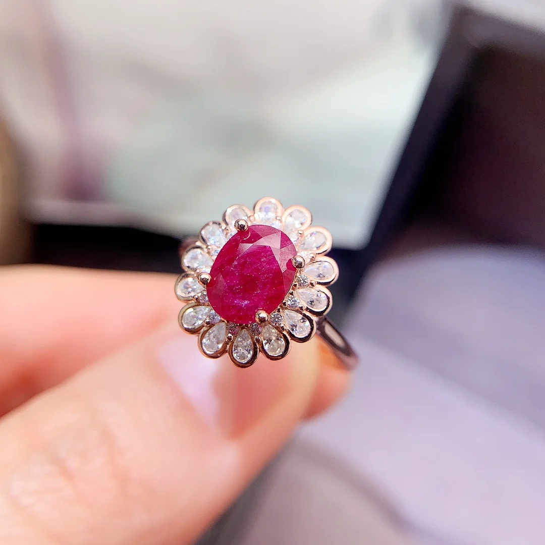 Natural Ruby Flower Halo Ring - view 1