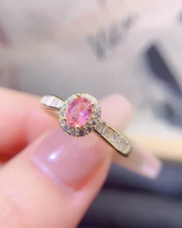 Natural Tourmaline Gold Halo Ring