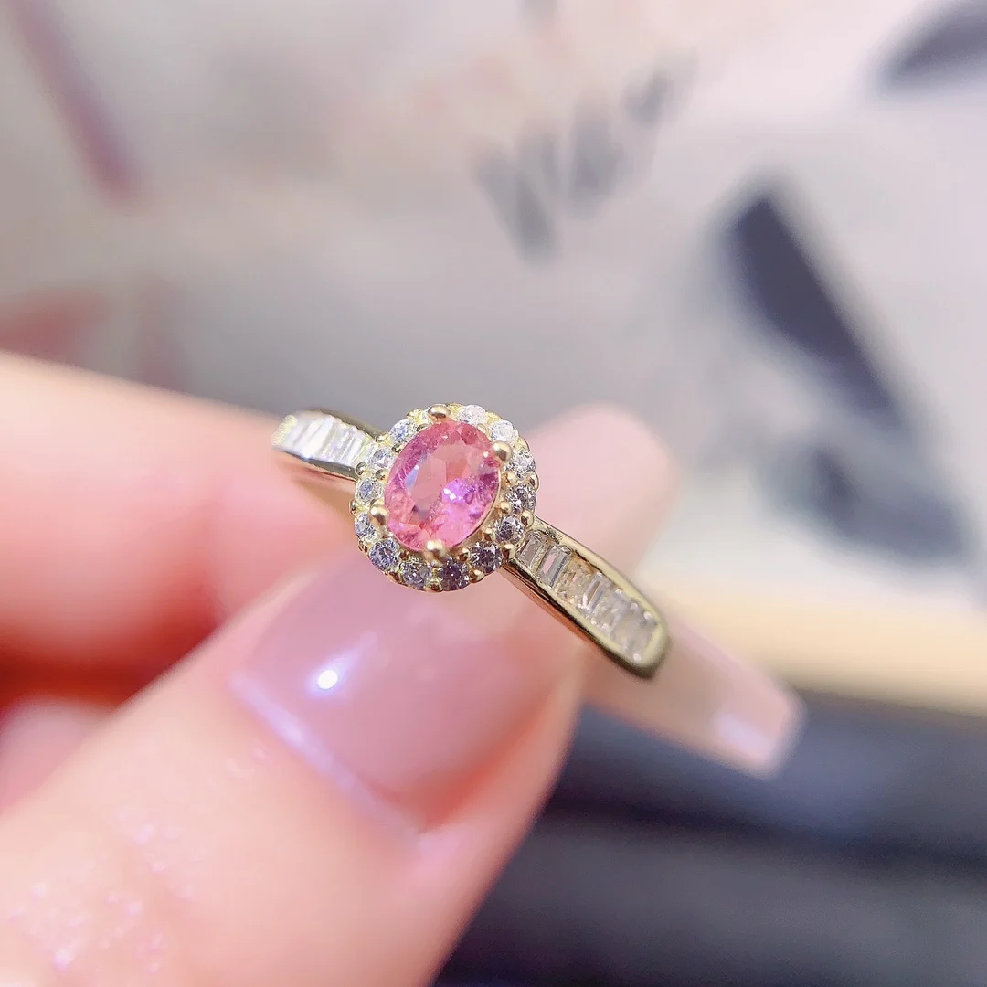 Natural Tourmaline Gold Halo Ring - view 1