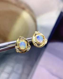 Natural Opal Halo Stud Earrings