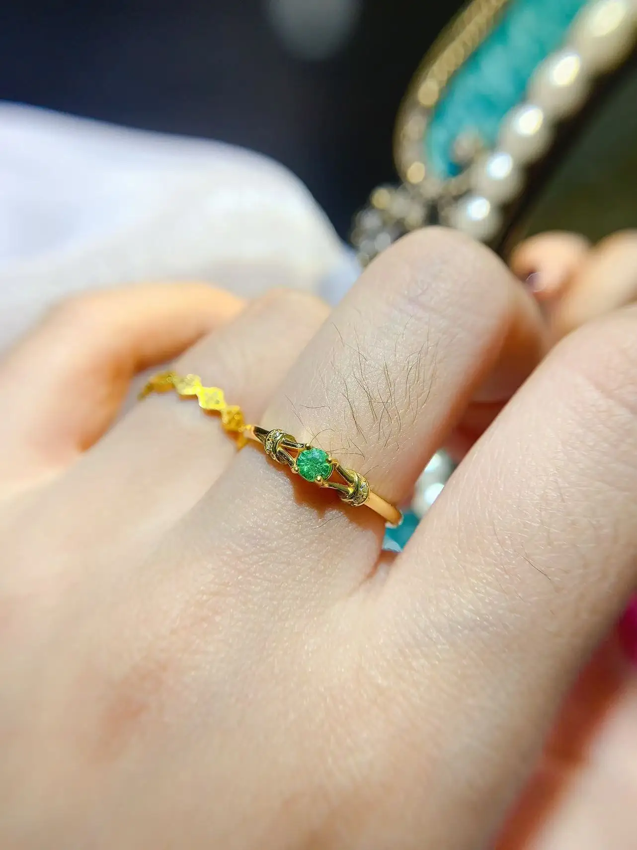 Natural Emerald Dainty Round Ring - view 3