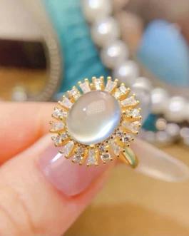 Natural Prehnite Gold Oval Ring