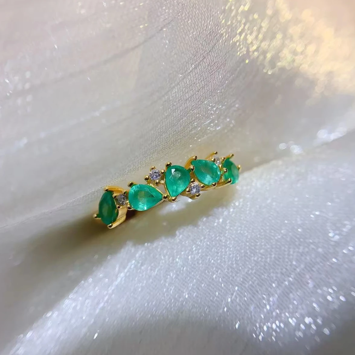 Natural Emerald Five Pear Ring - view 1