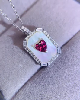 Natural Garnet Heart Plaque Pendant