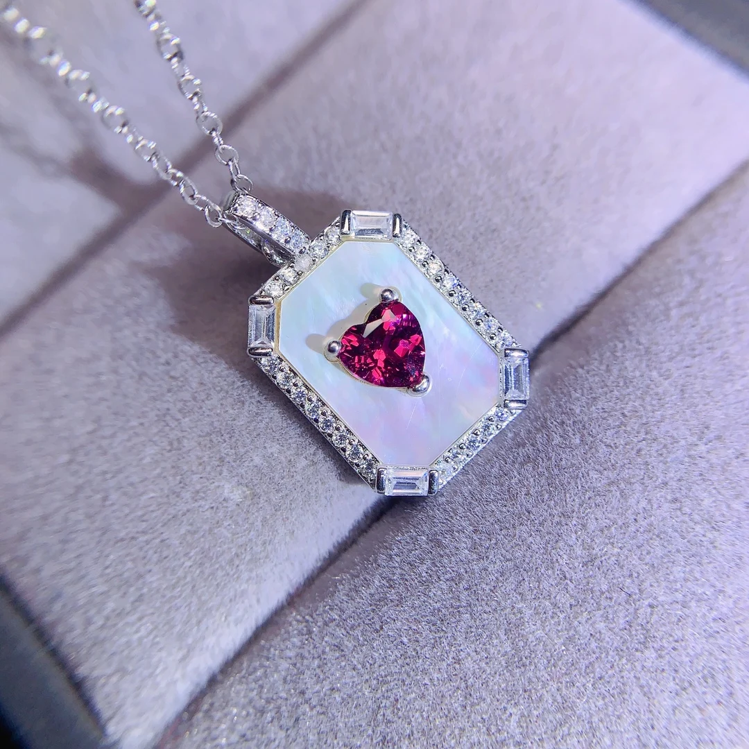 Natural Garnet Heart Plaque Pendant - view 1