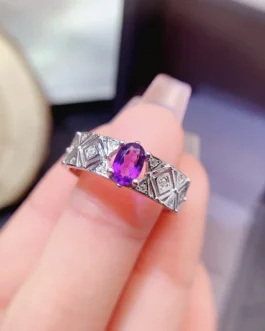 Natural Amethyst Fashion Oval Ring