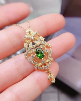 Natural Diopside Filigree Pendant